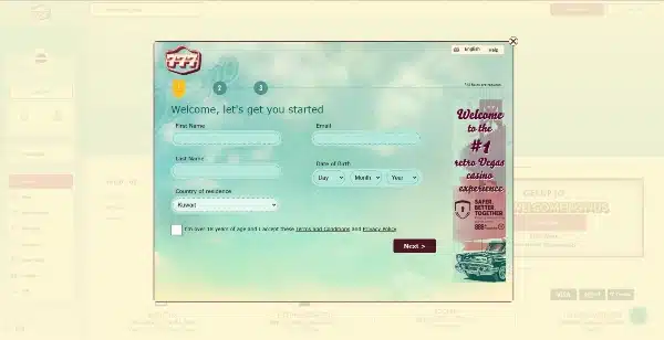 Fill out the 777 Casino form with information like first name, last name, email, date of birth, and country before checking the T&C box
