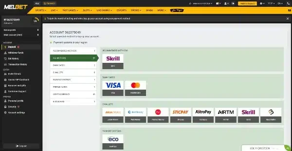 Banking on Melbet Casino Arabic