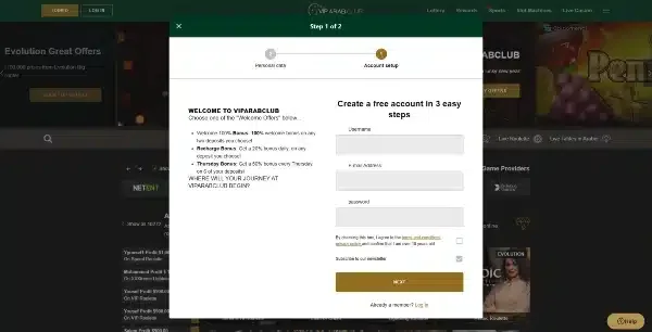 Choose a username and password on VIPArabClub 