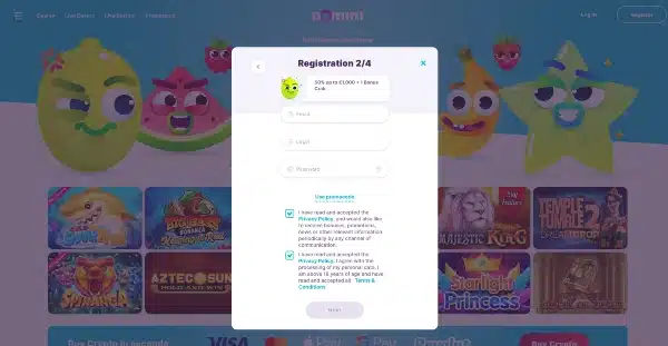 Enter the requested details on Nomini Casino