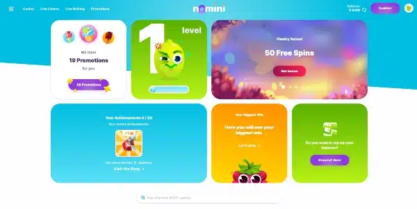 Tap Register to open an account and make a deposit on Nomini Casino