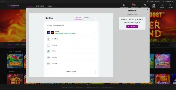 Banking on JackpotCity Casino