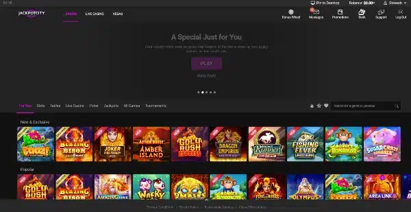 start playing the online casino games at JackpotCity