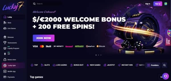 Visit Lucky7even and then click the Sign Up button