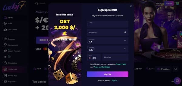 enter your email and password, choose your preferred currency, country, phone number, confirm the T&Cs and complete the registration process on the Lucky7even Register page