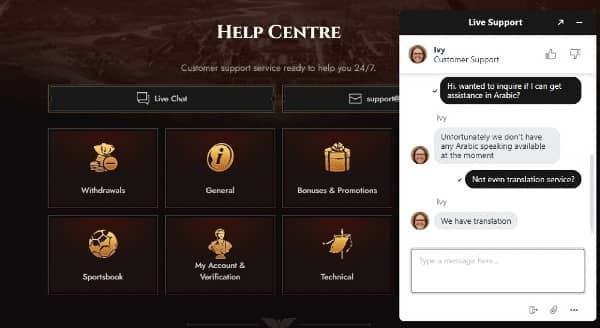 Customer Support at Legiano Casino