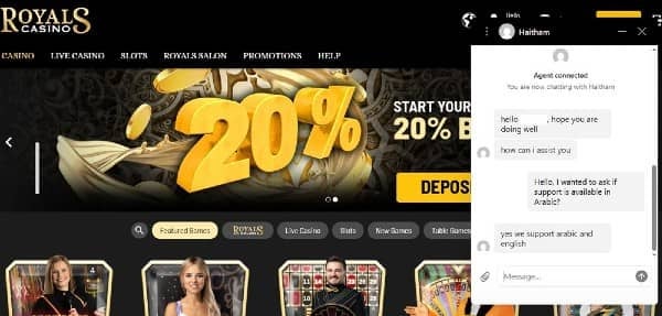 Customer Support at Royals Casino