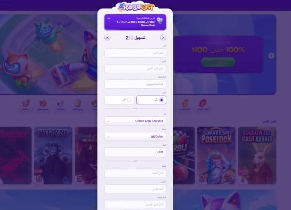 Enter your personal details on RoboCat casino