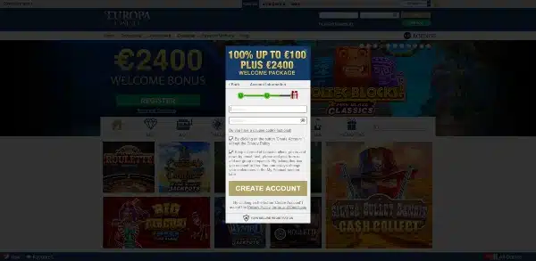 Choose a unique username and a strong password on Europa Casino