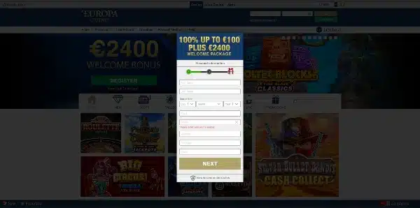Enter Your Personal Details on Europa Casino