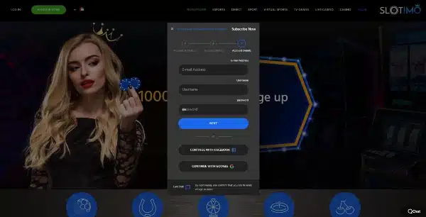 fill out the registration form on Slotimo Casino