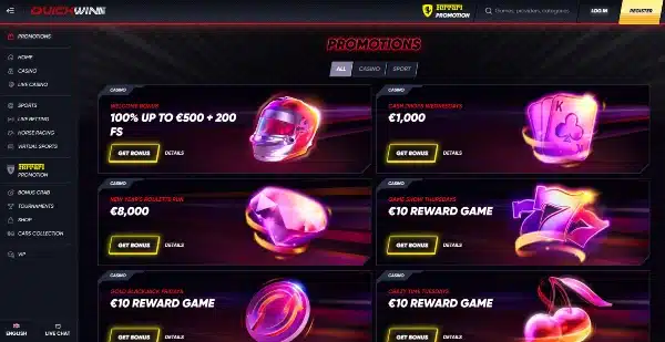 Casino bonuses and promotions on Quickwin Casino